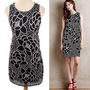 Anthropologie SACHIN + BABI Black & White Petalwork Sleeveless Shift Dress Sz 6